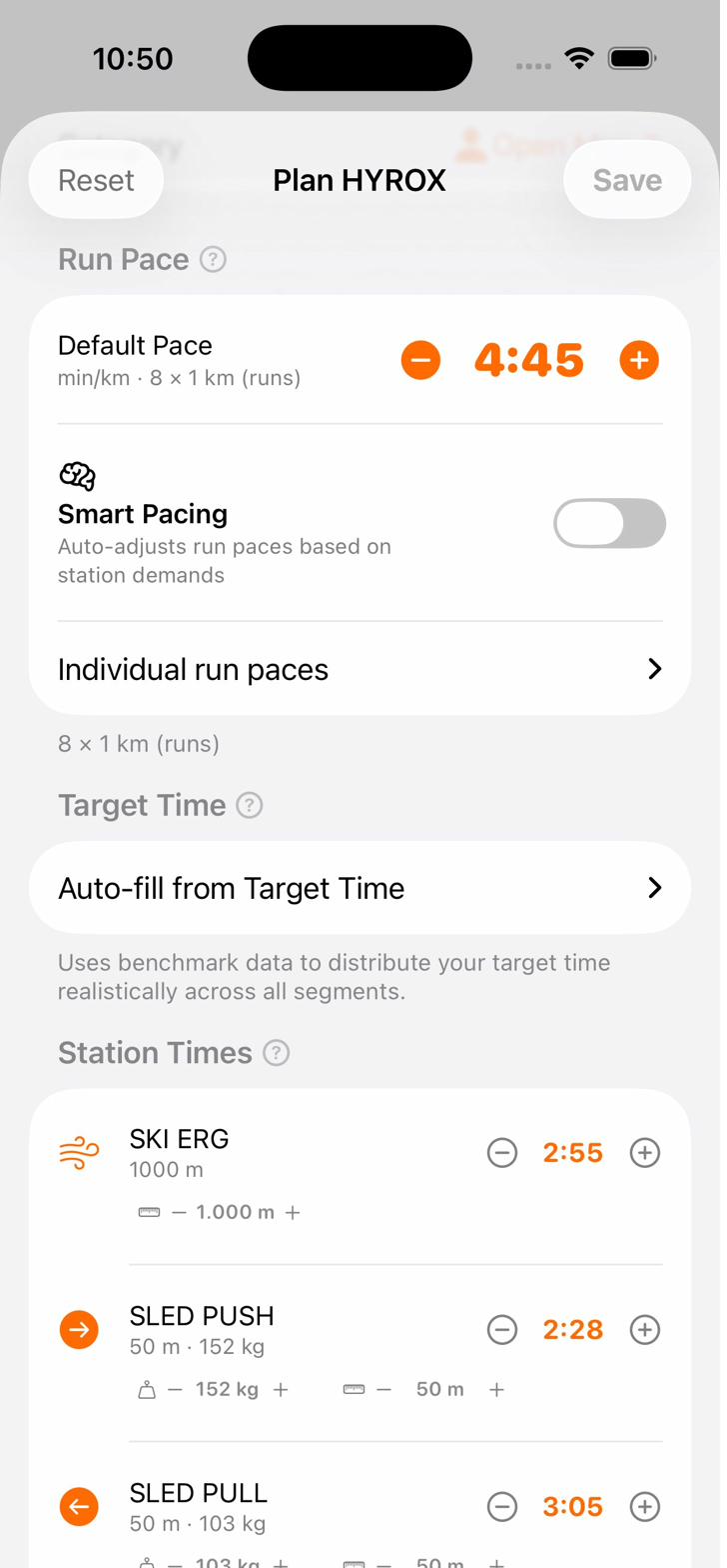 GritRace iPhone training plan view with weekly sessions